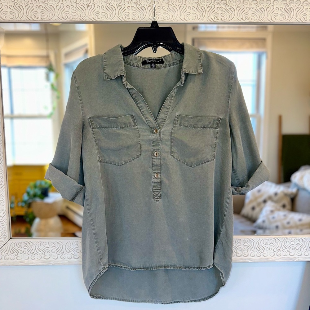 Velvet Heart Green Collared Top Three Quarter Length Sleeves - M - Picture 8 of 8